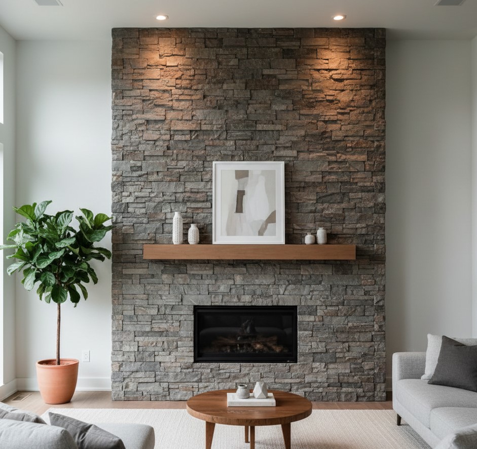 Batu Alam Dinding Interior Rumah Modern yang Natural