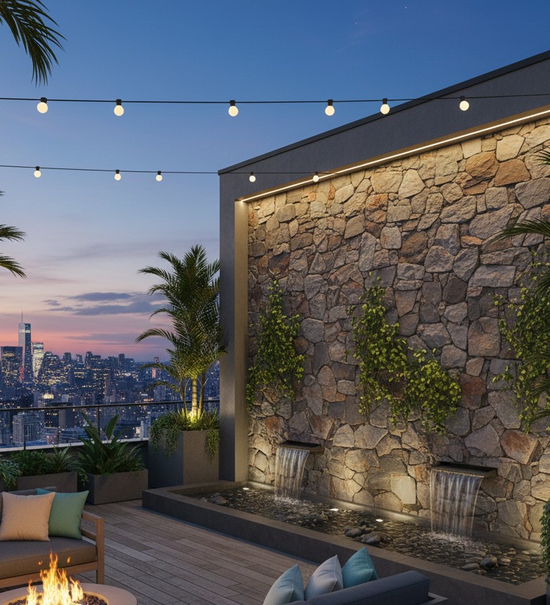 Batu Alam Dinding Rooftop Sebagai Aksen Desain Menarik