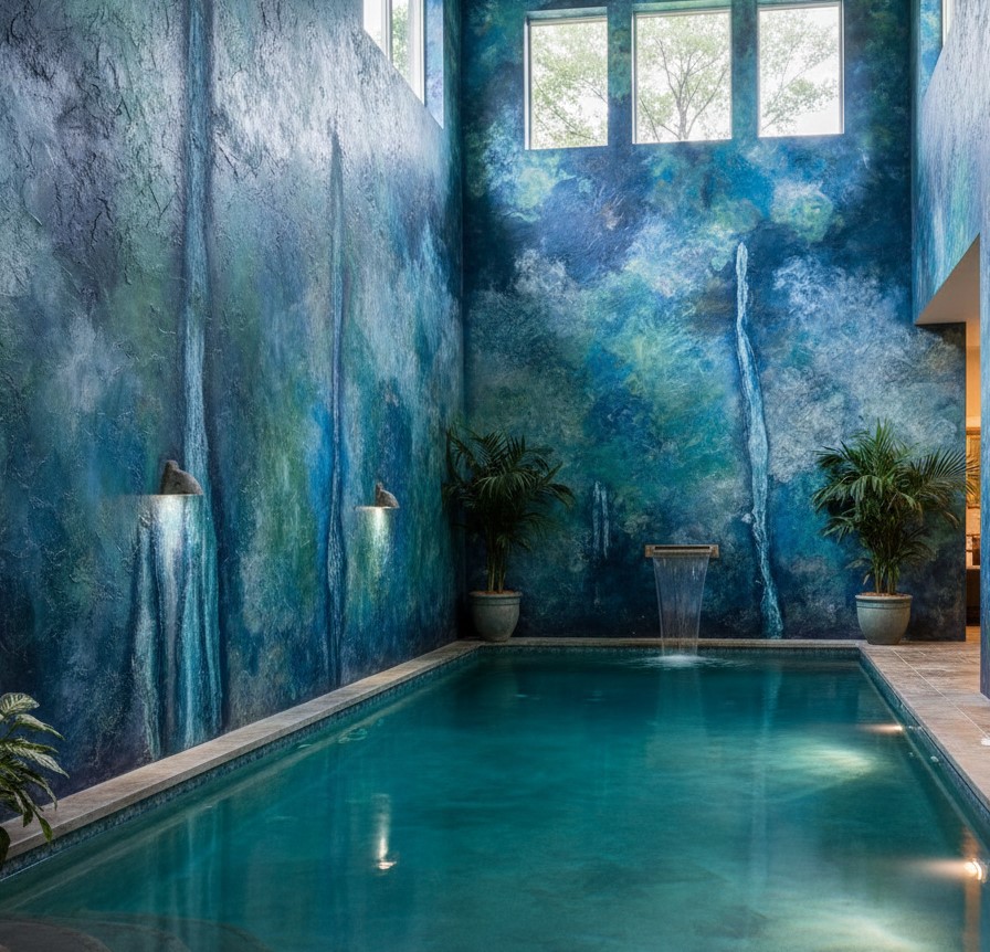 Cat Tekstur Interior untuk Dinding Kolam Dalam Rumah