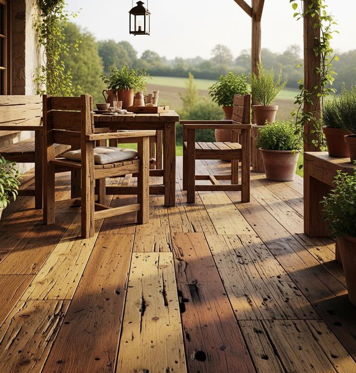 Decking Kayu di Area Duduk Taman Sebagai Aksen Hangat