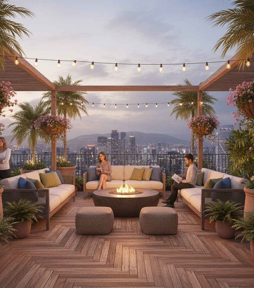 Decking Kayu di Rooftop untuk Area Santai yang Nyaman