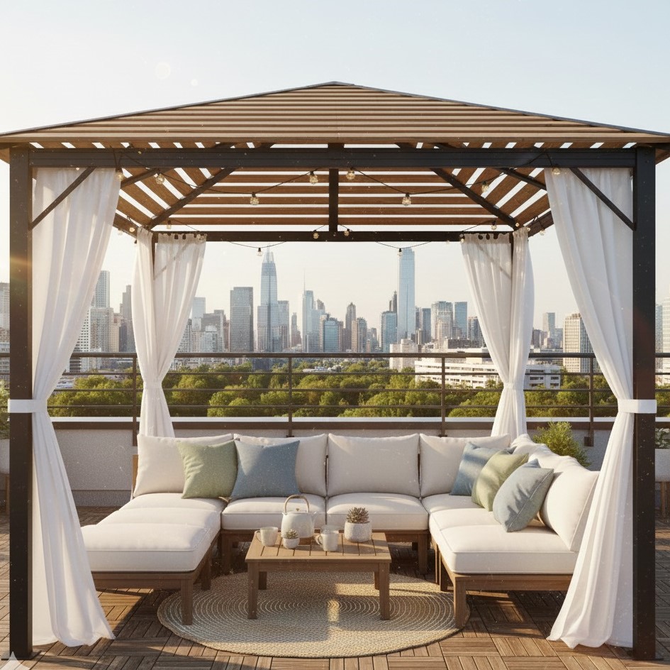 Gazebo Ringan di Atap Rumah Sebagai Tempat Santai