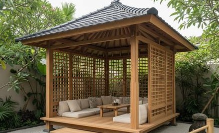 Membangun Saung Kecil Sebagai Tempat Bersantai di Taman