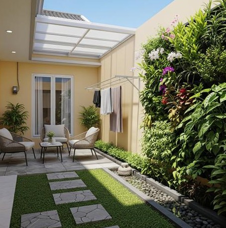 Menggabungkan Vertical Garden Sebagai Pelengkap Taman Depan